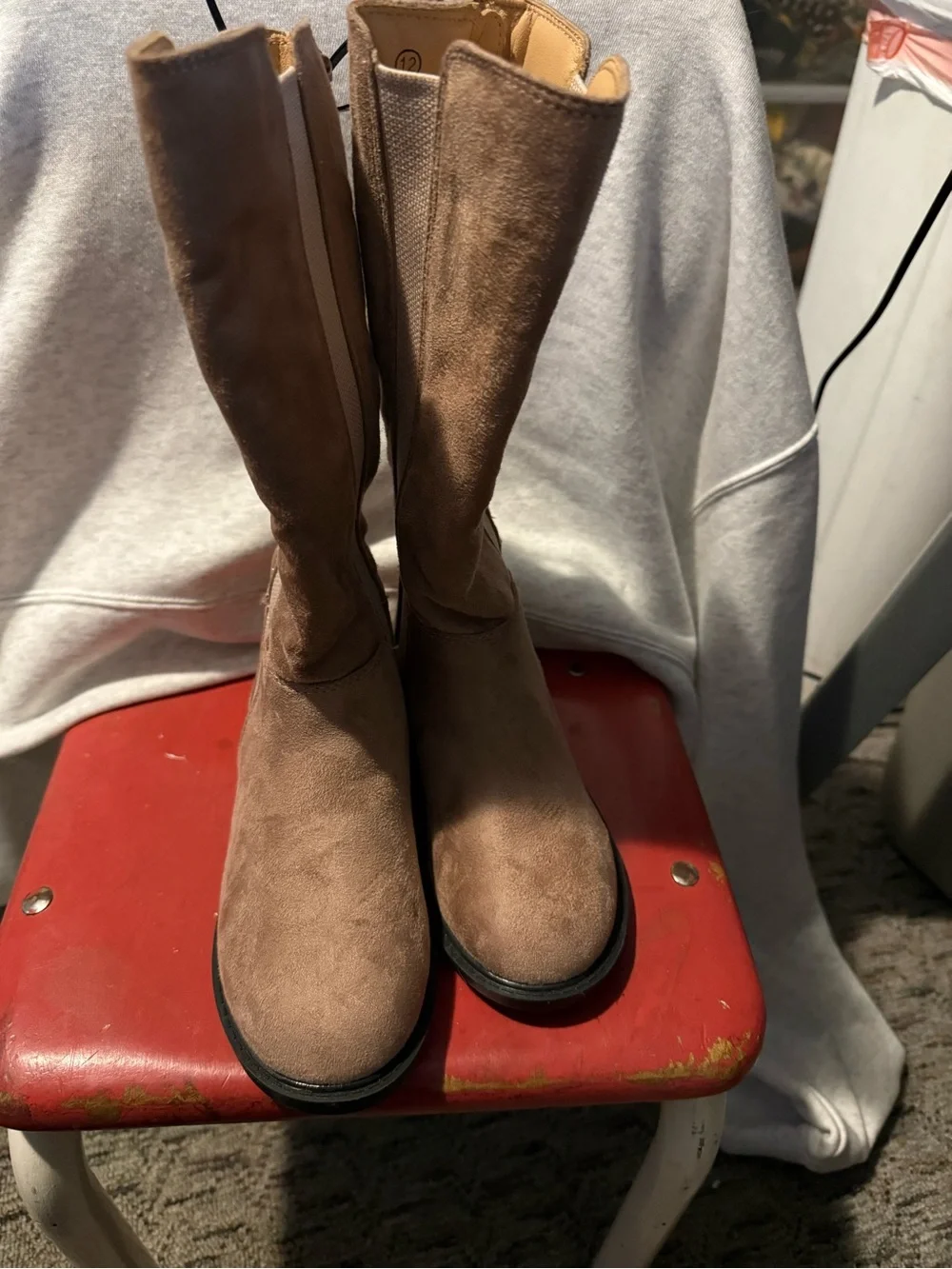 Girls Tan Suede Boots with back zipper